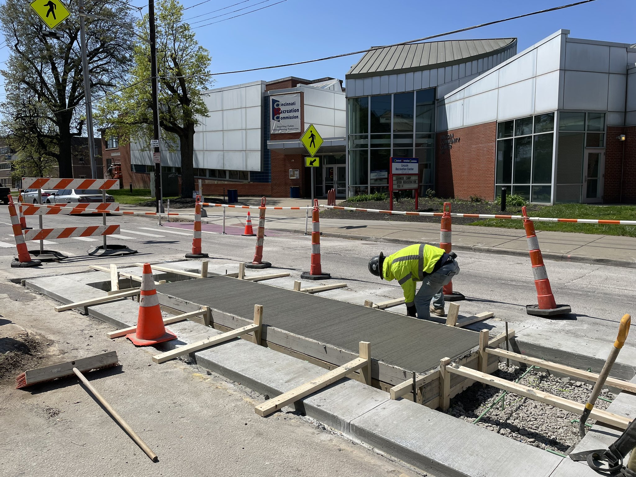 Speed cushion being constructed